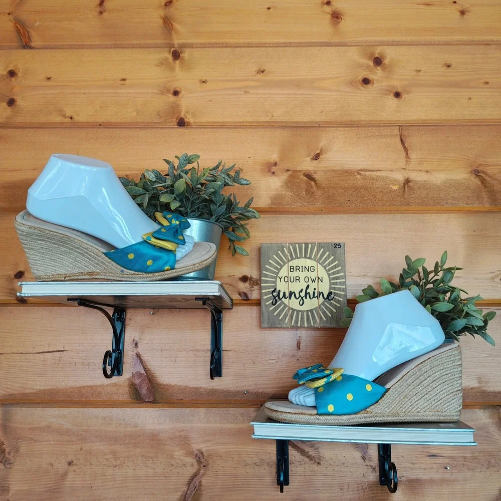 Unisa Brigetta Espadrille Jute Wedge Heels Bow Polka Dot Slip On Sandal Shoe 9.5